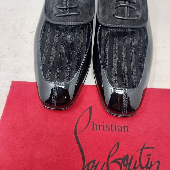 Christian Louboutin Black Lafitte Velvet Patent Striped Lace Up Shoe main image 6
